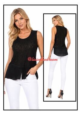 Red Haute Semi Sheer Panel Heather Black Tank Top SZ S $79